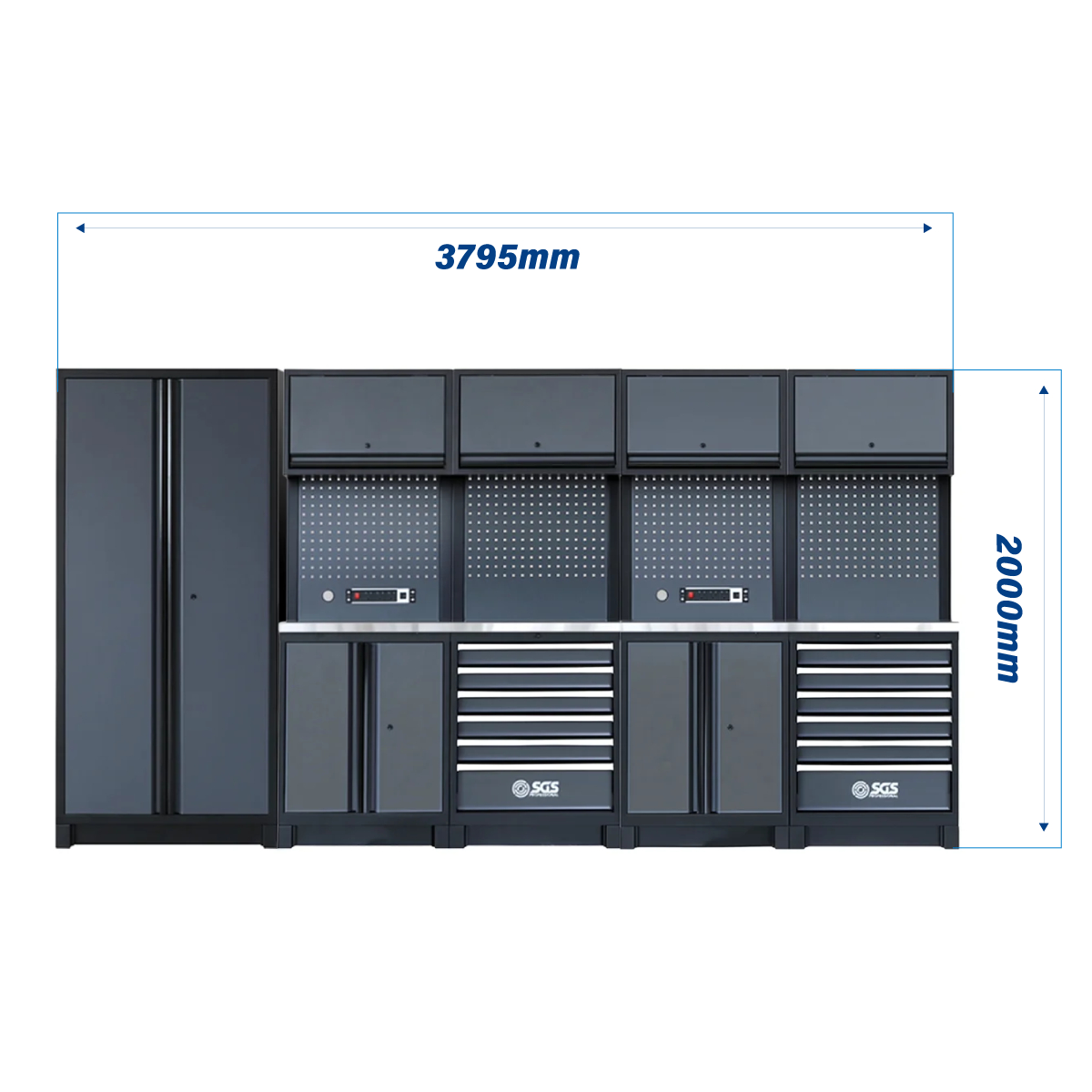 SGS Pro Heavy Duty Garage Storage System | Dual Powerstrip Cabinets | Tall Double Cabinet